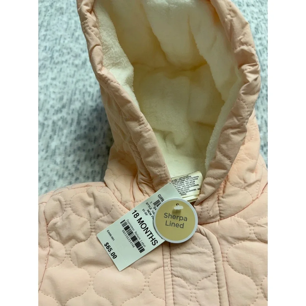 Gap Baby Girl Quilted‎ Heart Sherpa Lined Pram Suit Snowsuit Pink 18 Months NEW